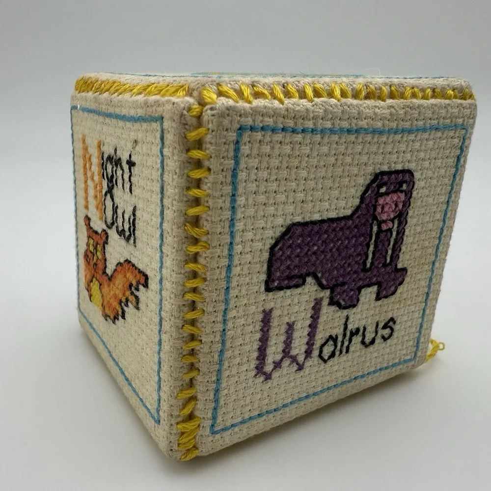 Needlepoint Hand Stitched Letter Picture Cubes Kids Decor 1 Cube Nursery Decor‎